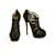 Jimmy Choo Noir Suede & Sheer Fabric Peep Toe Booties Talon Slim Chaussures taille 37.5  ref.943684