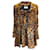 Saint Laurent Tan / Marron / Robe en soie noire à manches longues et imprimé animal  ref.952815