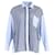 RED Valentino Mesh Overlay Striped Button Down Shirt in Light Blue Cotton  ref.955708