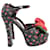 Michael Kors Huxley Rose Appliqué Rosebud Platform Sandal en Cuir Noir et Rouge  ref.955715