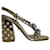 Miu Miu Crystal Embellished Block Heel Sandals in Gold Leather Golden  ref.960053