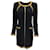 Chanel 2010 París Shanghái Negro / Vestido de lana con cremallera completa y ribete trenzado metalizado dorado  ref.961916