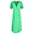 Ganni Puff Sleeve Midi Wrap Dress in Green Viscose Cellulose fibre  ref.962632