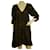 Stella Mc Cartney Stella McCartney Robe tunique à ourlet bulle en soie florale noire et marron taille 42  ref.972076