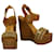 Sandálias com plataforma em cunha de couro marrom Lanvin com salto alto de madeira 40  ref.1000292