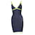 HERVE LEGER, robe moulante bleue avec encadrement vert lime en taille S.  ref.1002889
