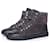 Chanel,  zapatillas de tenis altas con logo CC y tweed Gris Suecia Cuero  ref.1003003