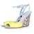 Christian Dior, Neon yellow wedge with snake heel. Brown Leather Patent leather  ref.1003344