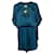 LANVIN (JAHRGANG), Petrolfarbenes Kleid mit ockerfarbenen Details in Größe 38fr/S. Blau Polyester  ref.1003736