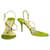 Jimmy Choo Green Crystal Flower Thong Sandals Slim Heel Strappy Shoes 39.5 Leather  ref.1007501