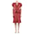 Autre Marque Vestido midi vermelho de manga curta bordado com babados - tamanho Reino Unido 6 Algodão  ref.985815