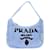 PRADA Terry Hand Bag Fabric Light Blue Black Auth 47378a Fur  ref.988123