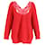 Balenciaga Suéter de malha canelada com acabamento em renda e decote em V em lã virgem vermelha Vermelho  ref.989351