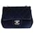 Chanel Velours mini carré bleu 2020 Rabat simple avec ferrures dorées classiques  ref.991273