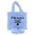PRADA Terry Hand Bag 2way Light Blue Black Auth 47188a Cotton  ref.992307