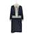 ***CHANEL Tweed-Spitzenkleid Marineblau Seide Wolle Nylon  ref.995105