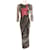 Fuzzi Black / Tan Abstract Print Dress with Red Flower Embellishment Polyester  ref.996201