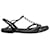 Saint Laurent Sandálias rasteiras com alça em T com pérola e corrente em couro preto  ref.1013978