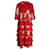 Vestido midi escalonado de poliéster reciclado con estampado floral rojo de Ganni Roja  ref.1015068