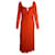 Ganni Vestido midi de punto fruncido texturizado en poliamida naranja  ref.1015219