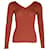 Sandro Justy Suéter canelado de manga comprida com decote em V em viscose vermelha Vermelho Fibra de celulose  ref.1031213