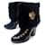 CHANEL SHOES PARIS-MOSCOW ANKLE BOOTS 38.5 PATENT LEATHER & FUR BOOTS Blue  ref.1033170