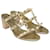 Valentino Goldfarbene Rockstud-Slide-Sandale aus Raffiabast Golden Leinwand  ref.1035350