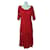 Dolce & Gabbana RED 3/4 Robe mi-longue en dentelle à manches Synthétique Rouge  ref.1036040