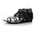 SAINT LAURENT, leather fringe sandal with studs Black  ref.1037464