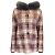Bruno Manetti Vermelho / roxa / Jaqueta de malha de lã xadrez Houndstooth com capuz e pele cinza