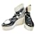 Chanel botas de tornozelo Preto Branco Cinza Couro Couro envernizado  ref.1041111
