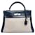 Hermès Kelly Tasche 32 Marineblau Leder Leinwand  ref.1052461