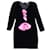 Valentino Boutique Vintage Negro / Vestido de terciopelo con cuello en V y manga larga con detalle de lazo de satén rosa  ref.1060213