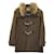 Sandro Paris Fur Collar Half Duffle Coat in Brown Linen  ref.1061412