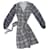 Diane Von Furstenberg Vestido envolvente de seda DvF Sigourny com mangas de chiffon Preto Branco Cinza  ref.1069918