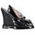 Sandalias con cuña y punta abierta Intrecciato de Bottega Veneta en charol negro Cuero  ref.1072705