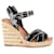 Prada Cross Strap Wedge Sandals in Black Patent Leather  ref.1072707