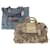 Coach Hand Bag Canvas Leather 2Set Beige Blue Auth am4604 Brown Cloth  ref.1072990