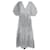 Frame Denim Bleu marine/Robe mi-longue rayée blanche à manches bouffantes Coton  ref.1077679