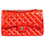 Chanel rojo 2013-2014 Solapa forrada clásica de charol jumbo Roja Cuero  ref.1078876