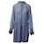 Ganni Vestido midi estampado con cuello con volantes en viscosa azul claro Fibra de celulosa  ref.1086367