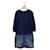 ***LOUIS VUITTON (Louis Vuitton)  Robe en maille Switching en denim Soie Coton Laine Polyuréthane Bleu Marine  ref.1086635