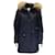 Sam Edelman SAM. Navy Blue / Tan Raccoon Fur Trimmed Hooded Nylon Puffer Coat  ref.1088703