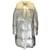 Yves Salomon Army Silver Metallic / Ivory Lamb Shearling Trimmed Hooded Quilted Down Puffer Coat Silvery Fur  ref.1098459