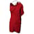 Sandro Paris Vestido drapeado de un hombro en seda roja  ref.1098684