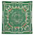Hermès BUFANDA VINTAGE HERMES MORS & COURMETTES 1Era Edition 1961 En seda brocada Verde  ref.1099470