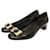 Zapatos de tacón bajo con hebilla y lazo en tono dorado de charol negro Gucci Talla de zapatos 37.5  ref.1105473