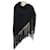 Hermès NEW HERMES TRIANGLE STOLE WITH FRINGES IN CHALE BLACK CASHMERE LEATHER & WOOL  ref.1120196