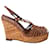 Sandalias con cuña de paja con plataforma Prada en cuero marrón Castaño  ref.1127122