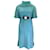 Chanel Blaugrünes, kurzärmliges Woll-Tweed-Kleid mit Gürtel Wolle  ref.1130523